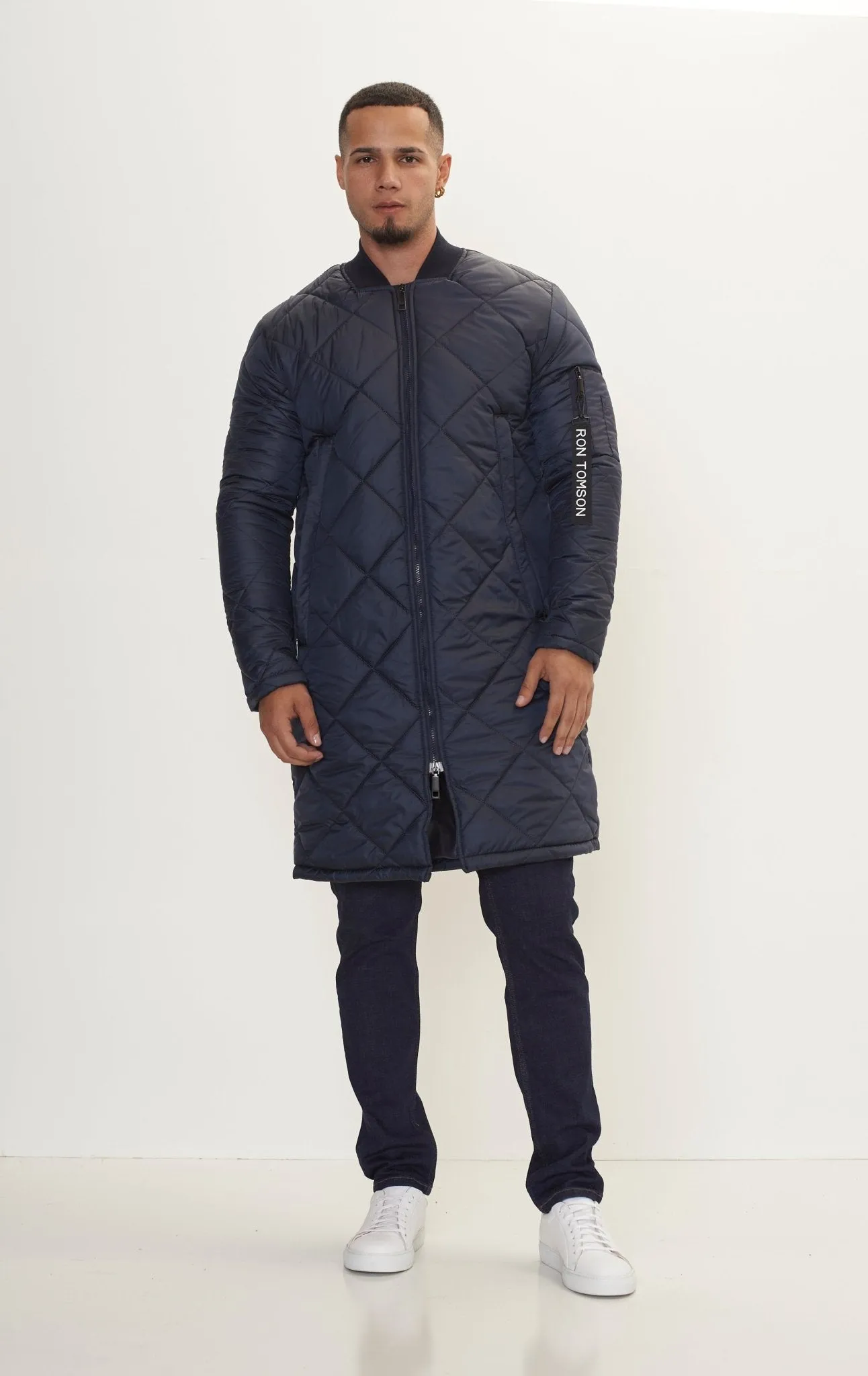 Light Padded Long Coat Jacket - Navy