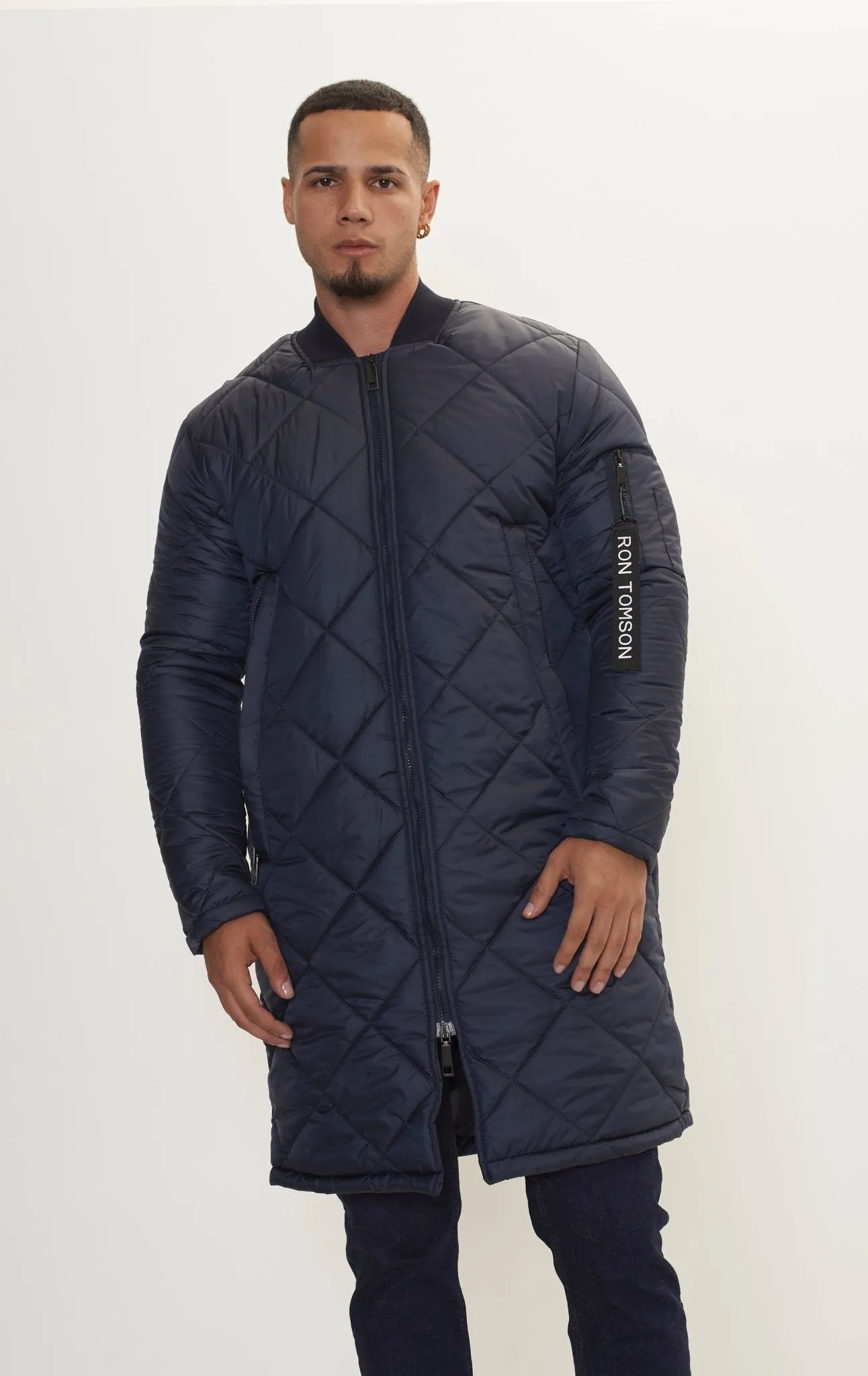 Light Padded Long Coat Jacket - Navy