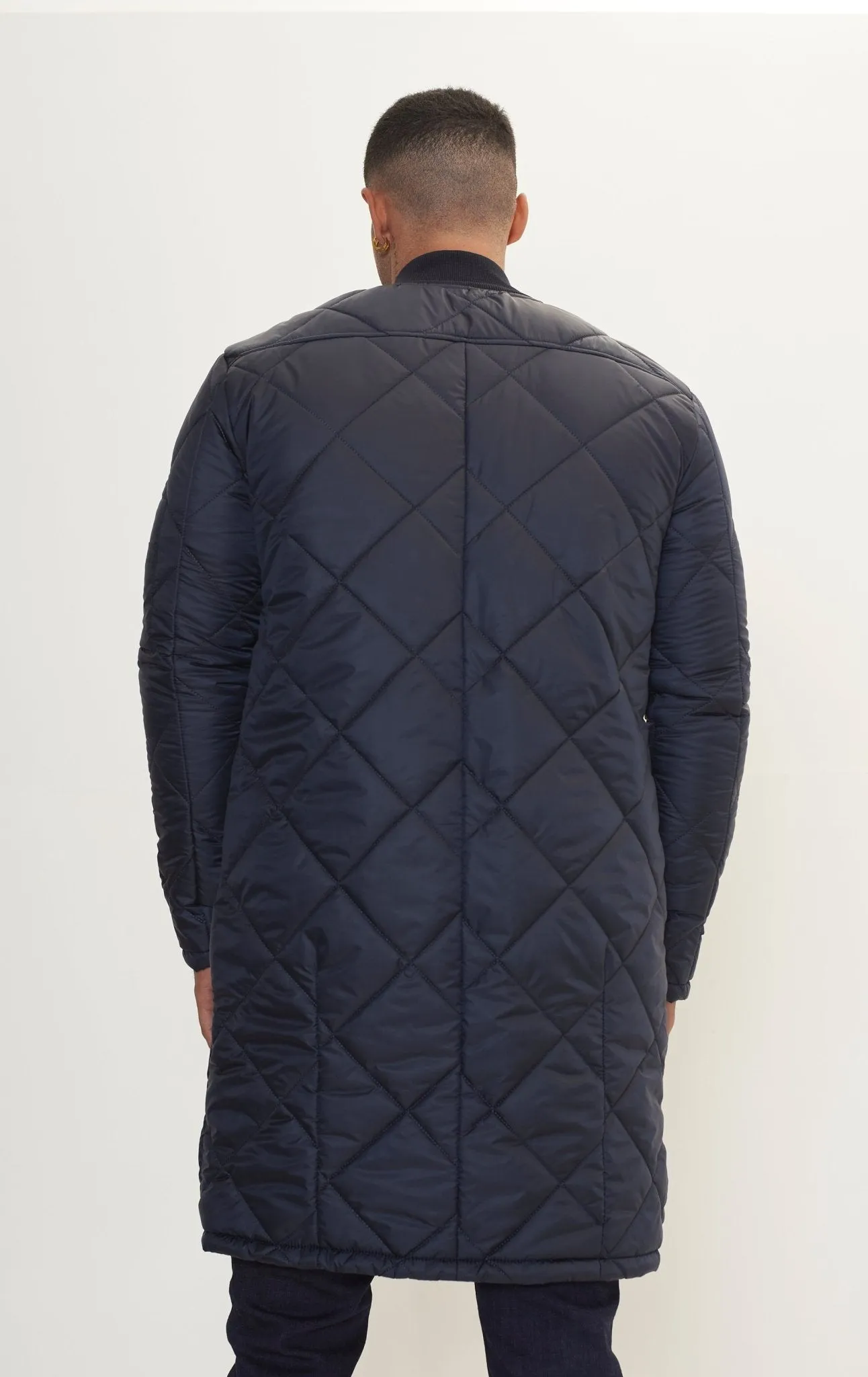 Light Padded Long Coat Jacket - Navy