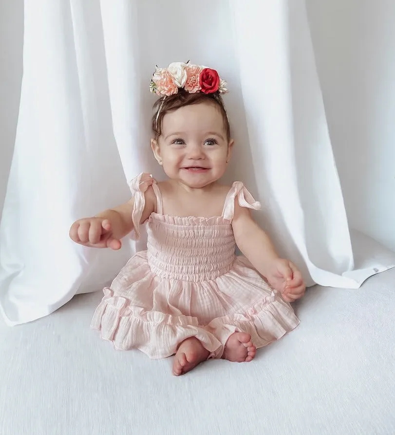 Maya Peach Muslin Baby Romper