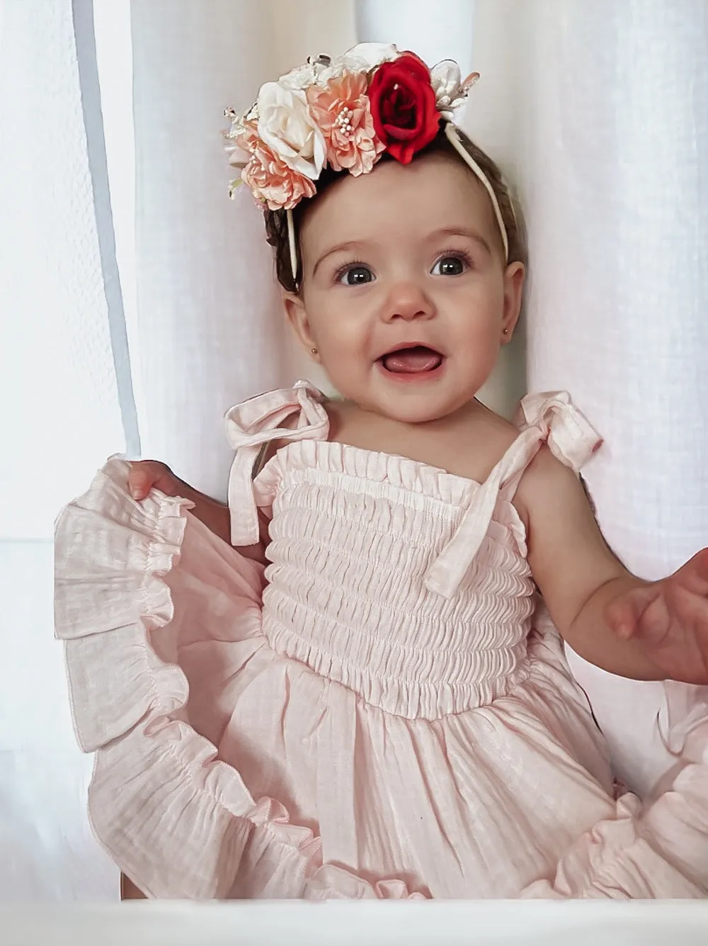 Maya Peach Muslin Baby Romper