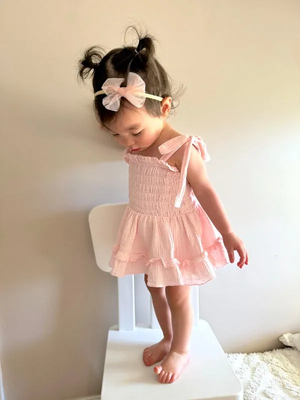 Maya Peach Muslin Baby Romper