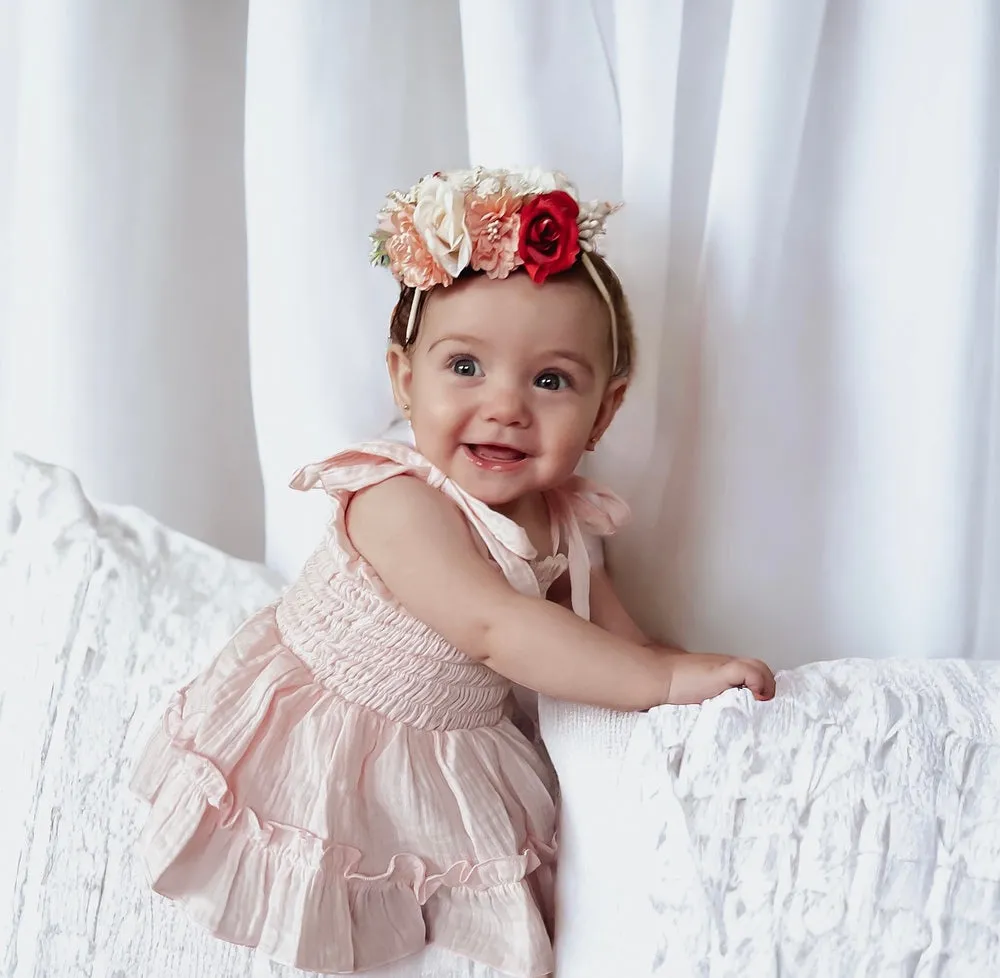 Maya Peach Muslin Baby Romper