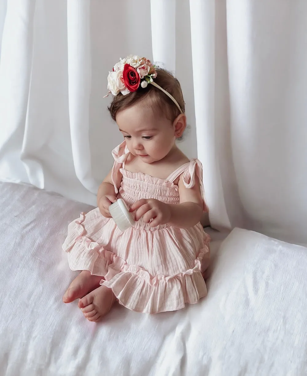 Maya Peach Muslin Baby Romper