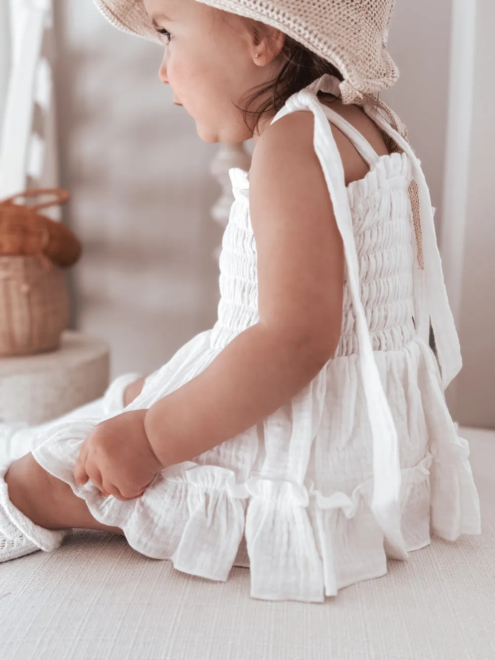 Maya White Muslin Baby Romper
