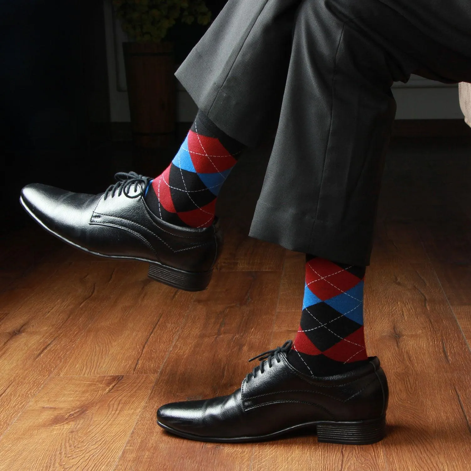 Men's Cotton Argyle Designer Signature Socks - Black