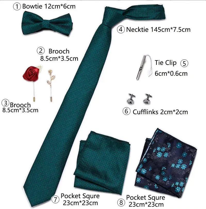 Mens Necktie Set 8 Pec Green Houndstooth