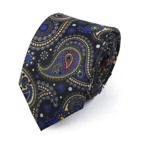 Men's Paisley Tie - Black And Yellow Paisley Necktie
