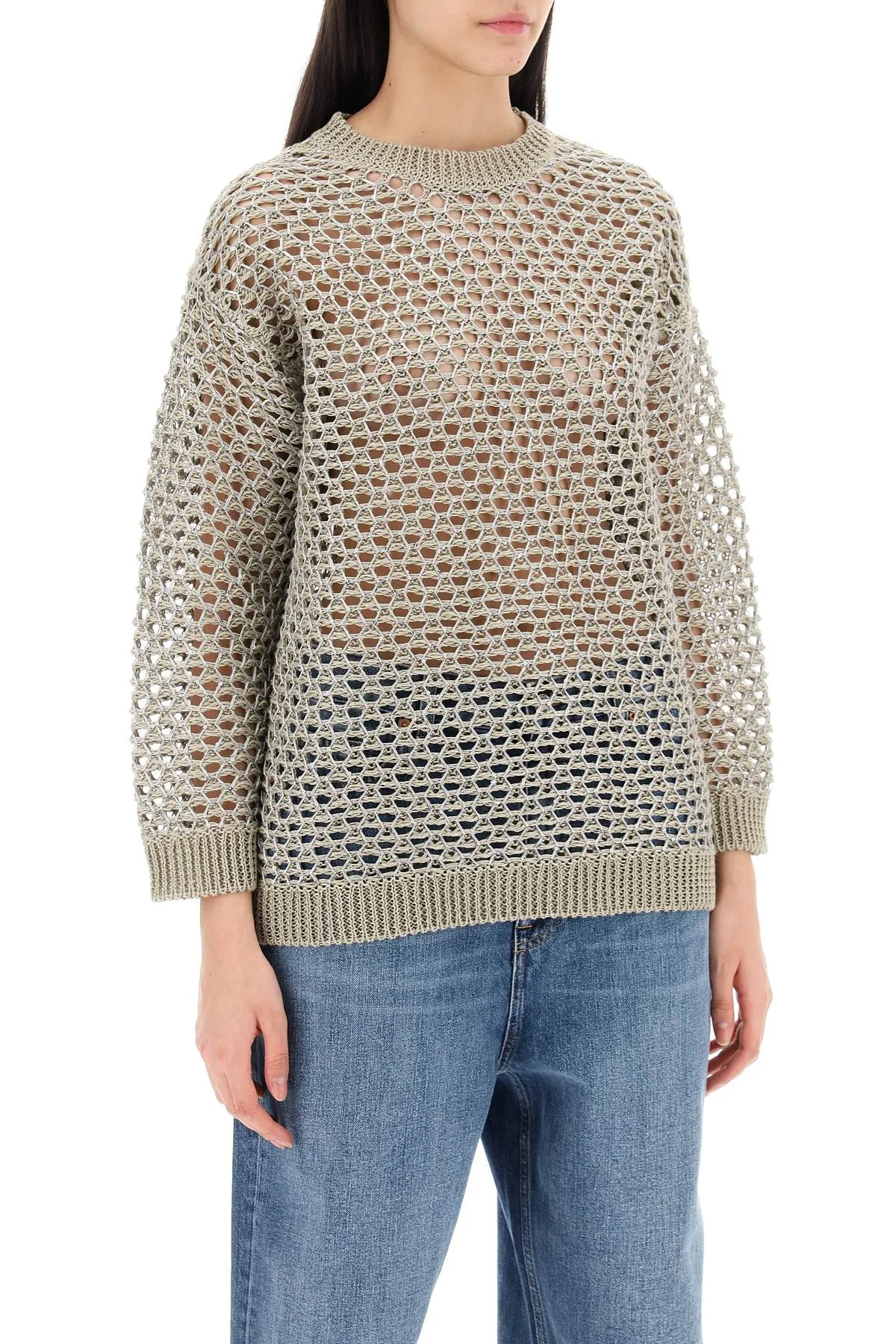 Mesh Knit Pullover With Sequins Embell