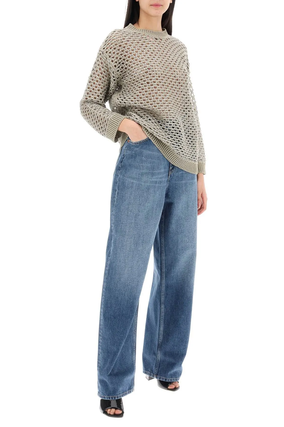 Mesh Knit Pullover With Sequins Embell