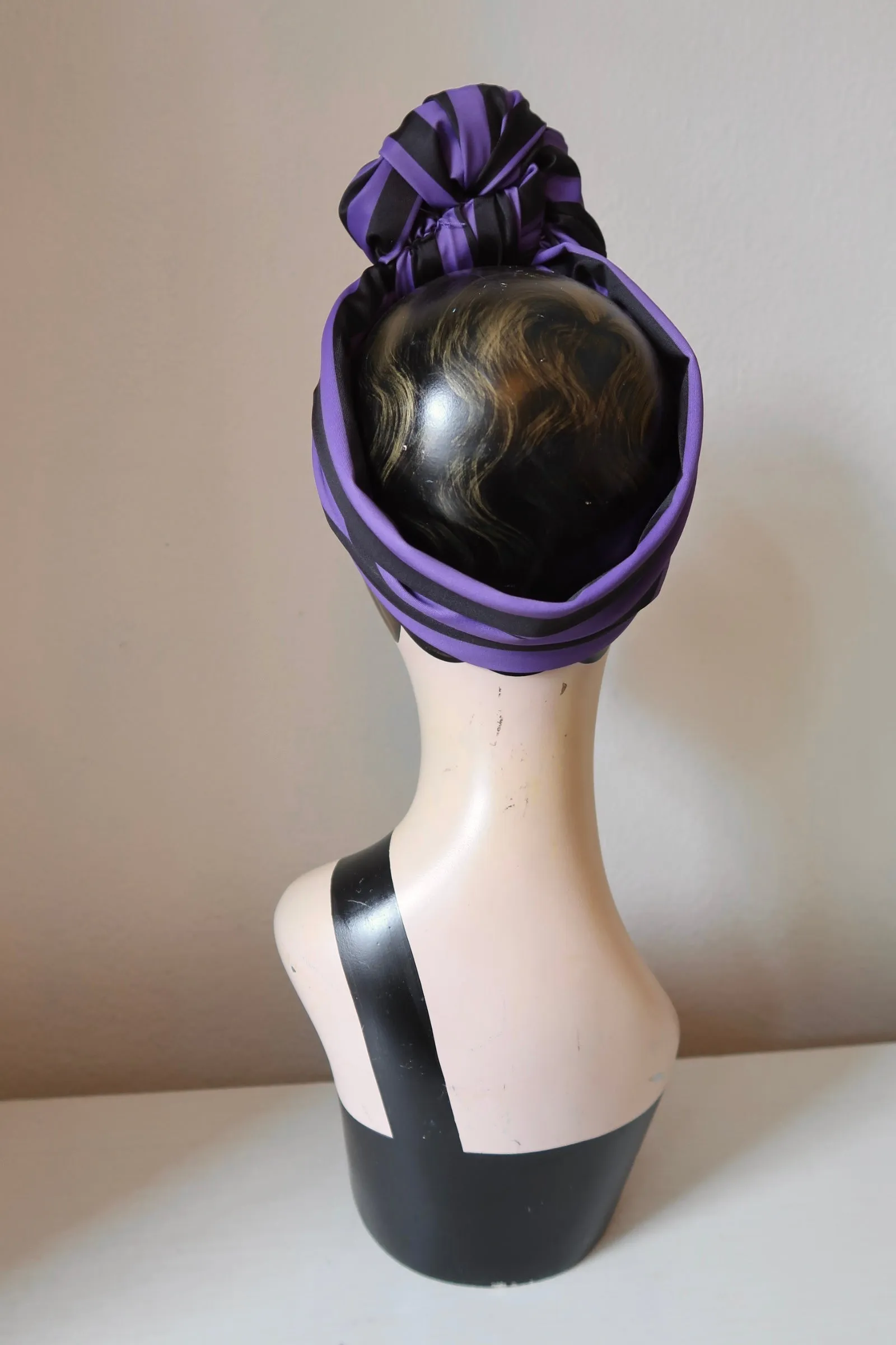 SLOUCHY KNOT Vintage Style Pre-tied Headband in Purple & Black Stripes 💚🖤💜