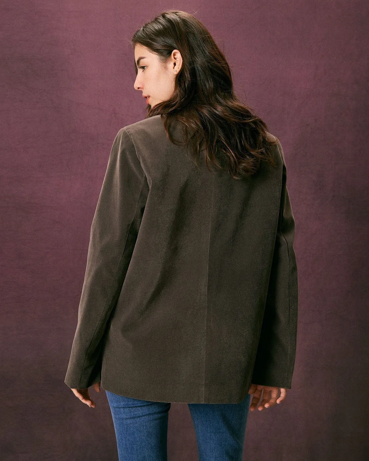 The Army Green Single Button Velvet Blazer