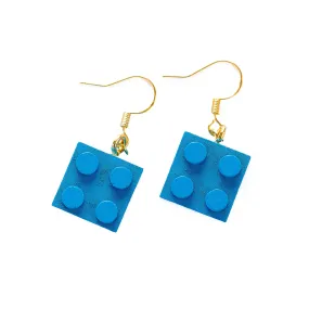 Wooden Brick 2x2  Earrings BLUE