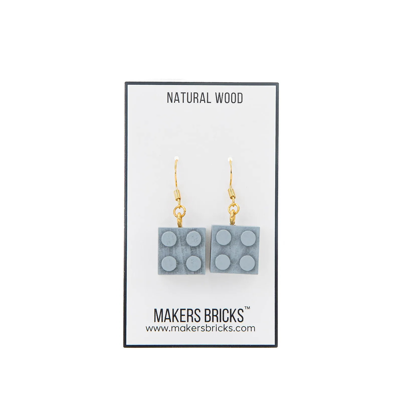 Wooden Brick 2x2  Earrings GRAY