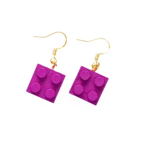 Wooden Brick 2x2  Earrings PURPLE