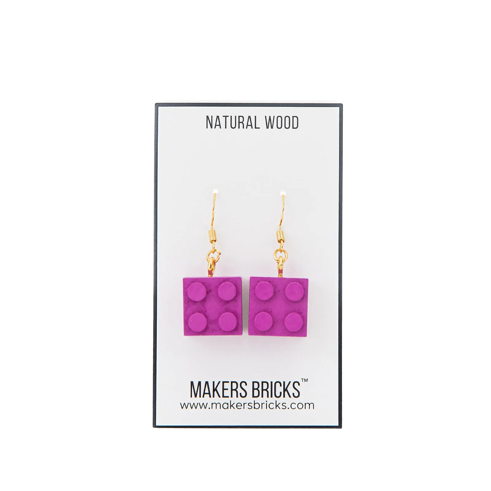 Wooden Brick 2x2  Earrings PURPLE