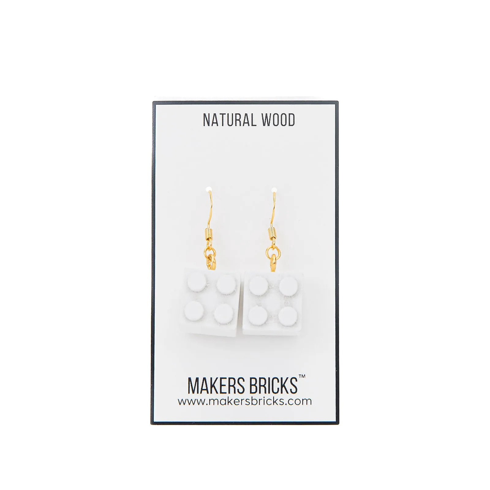 Wooden Brick  2x2 Earrings WHITE
