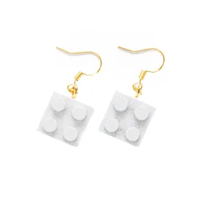 Wooden Brick  2x2 Earrings WHITE