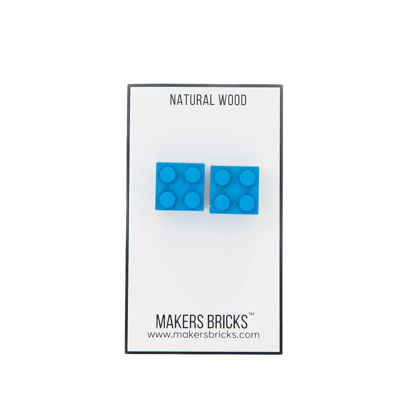 Wooden Brick 2x2 Stud Earrings BLUE