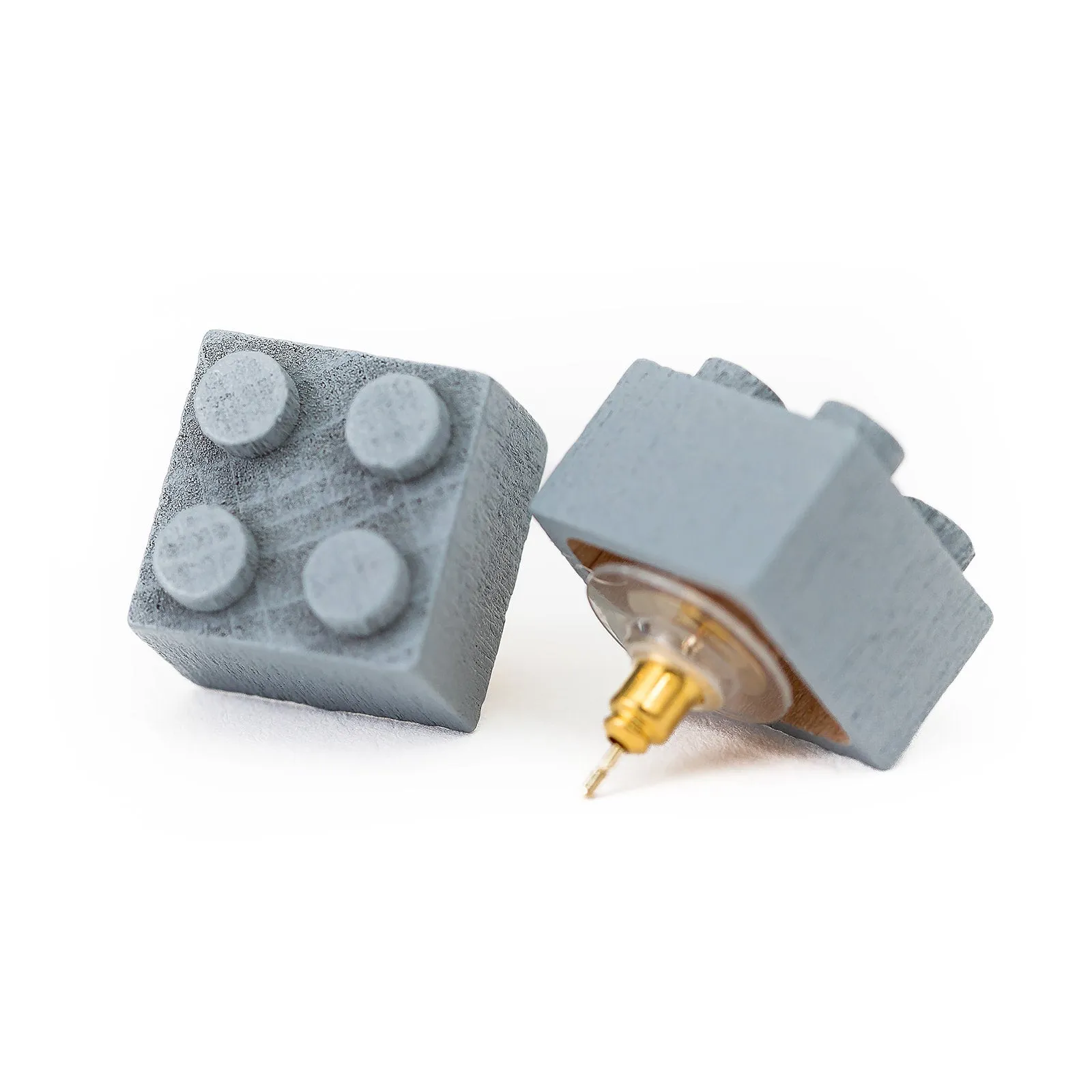 Wooden Brick 2x2 Stud Earrings GRAY