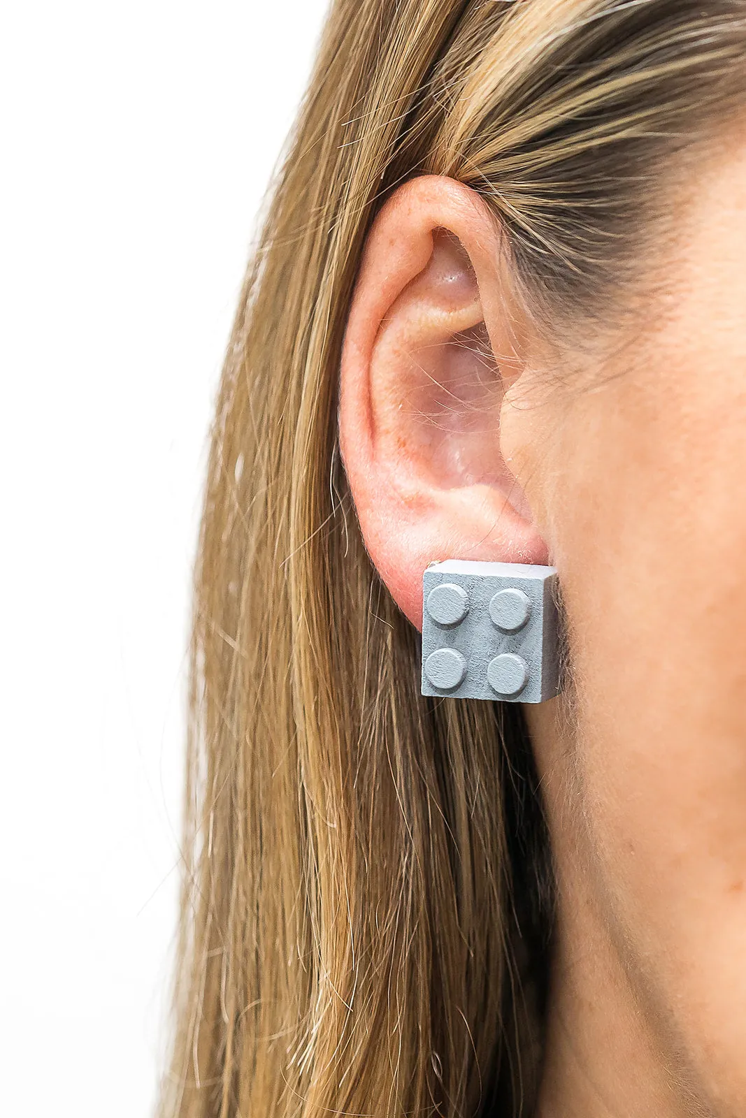Wooden Brick 2x2 Stud Earrings GRAY