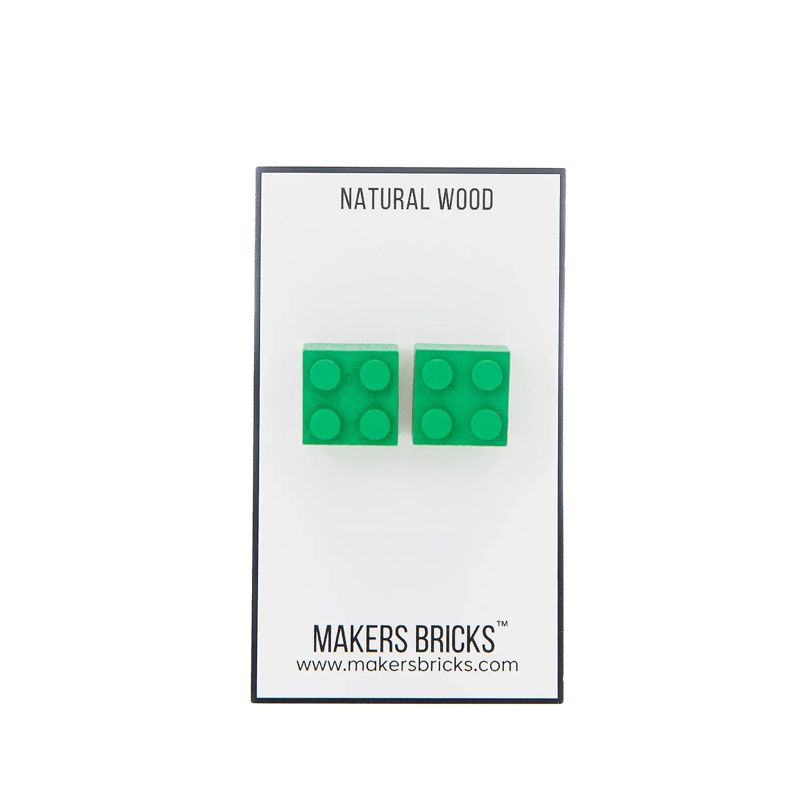 Wooden Brick 2x2 Stud Earrings GREEN