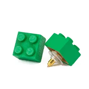 Wooden Brick 2x2 Stud Earrings GREEN