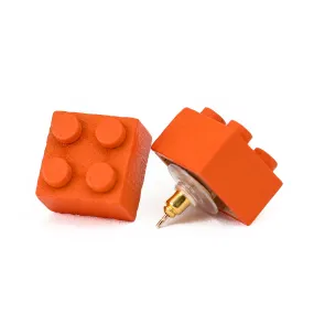 Wooden Brick 2x2 Stud Earrings Orange