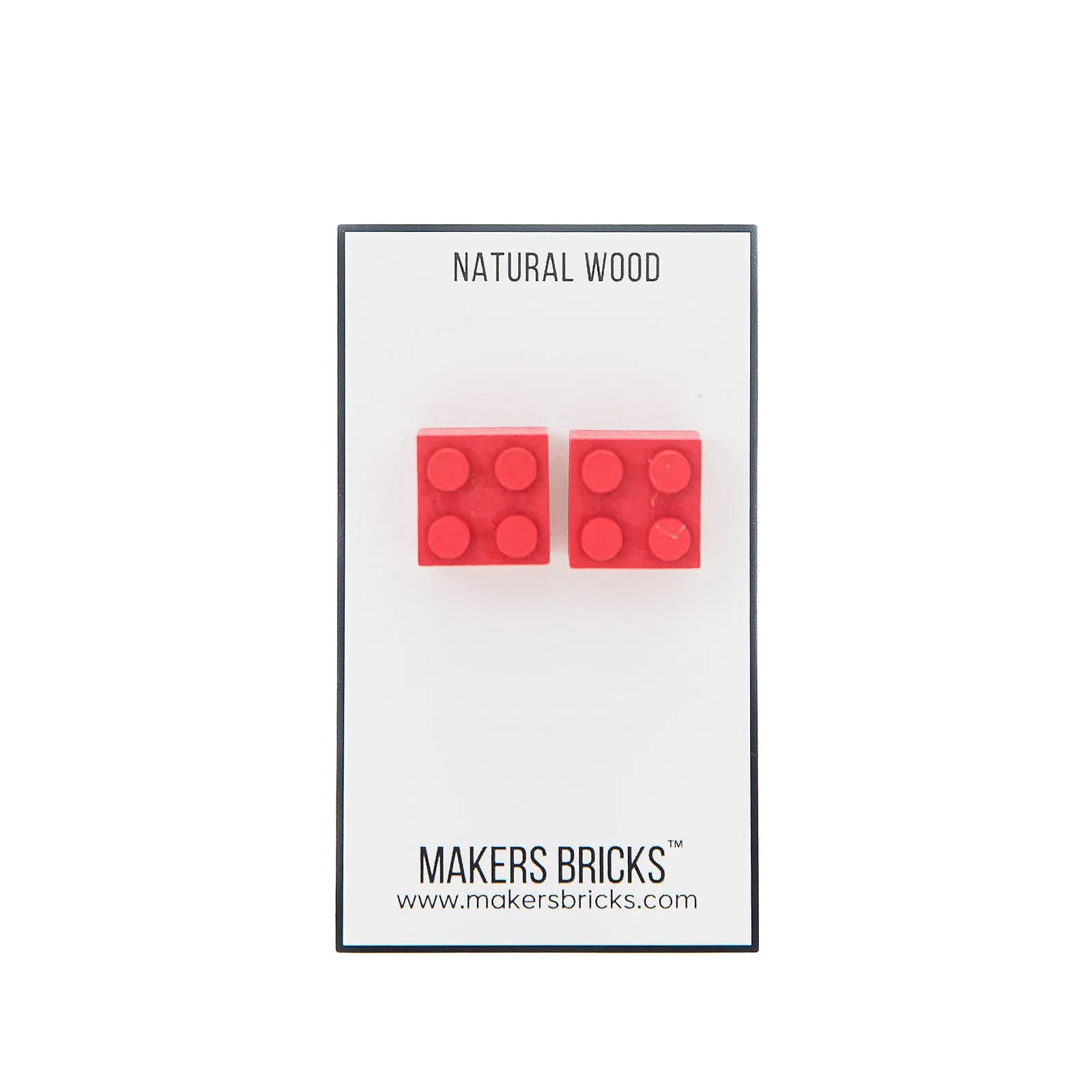 Wooden Brick 2x2 Stud Earrings RED