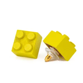 Wooden Brick 2x2 Stud Earrings YELLOW