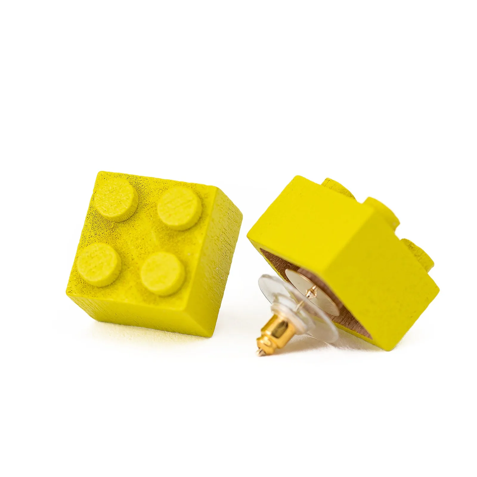 Wooden Brick 2x2 Stud Earrings YELLOW