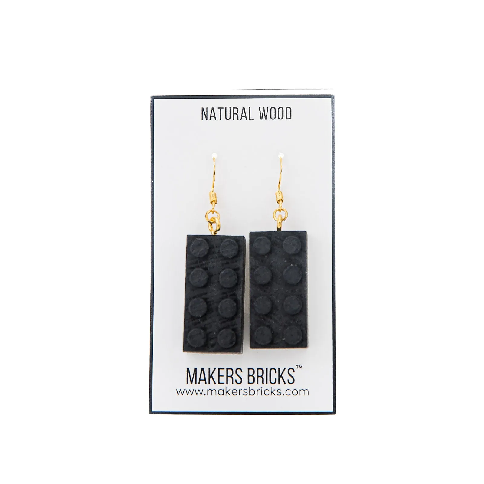 Wooden Brick 2x4 Earrings BLACK