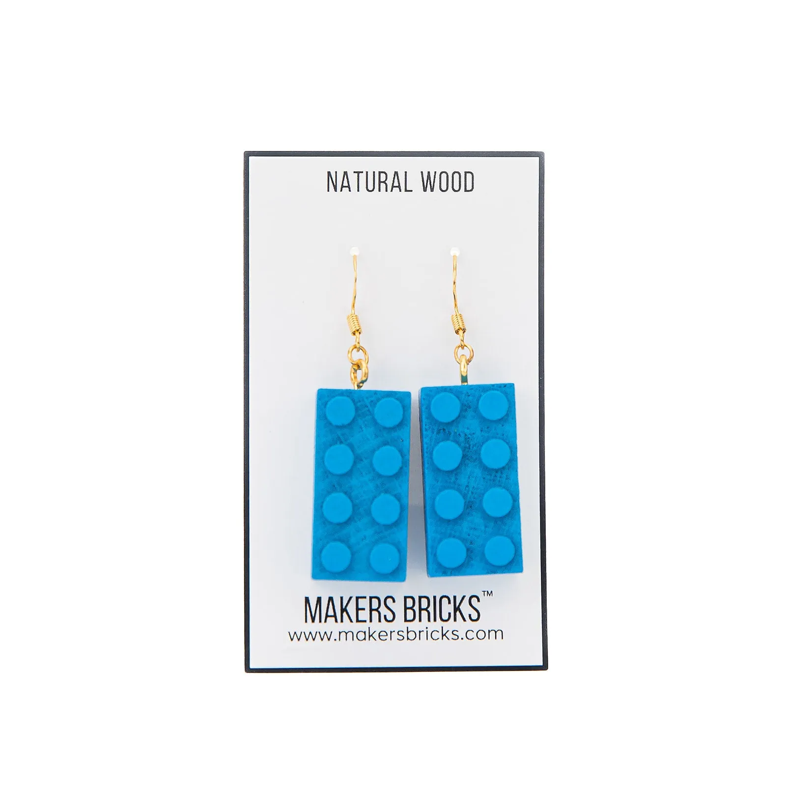 Wooden Brick 2x4 Earrings BLUE