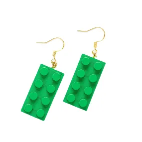 Wooden Brick 2x4 Earrings GREEN