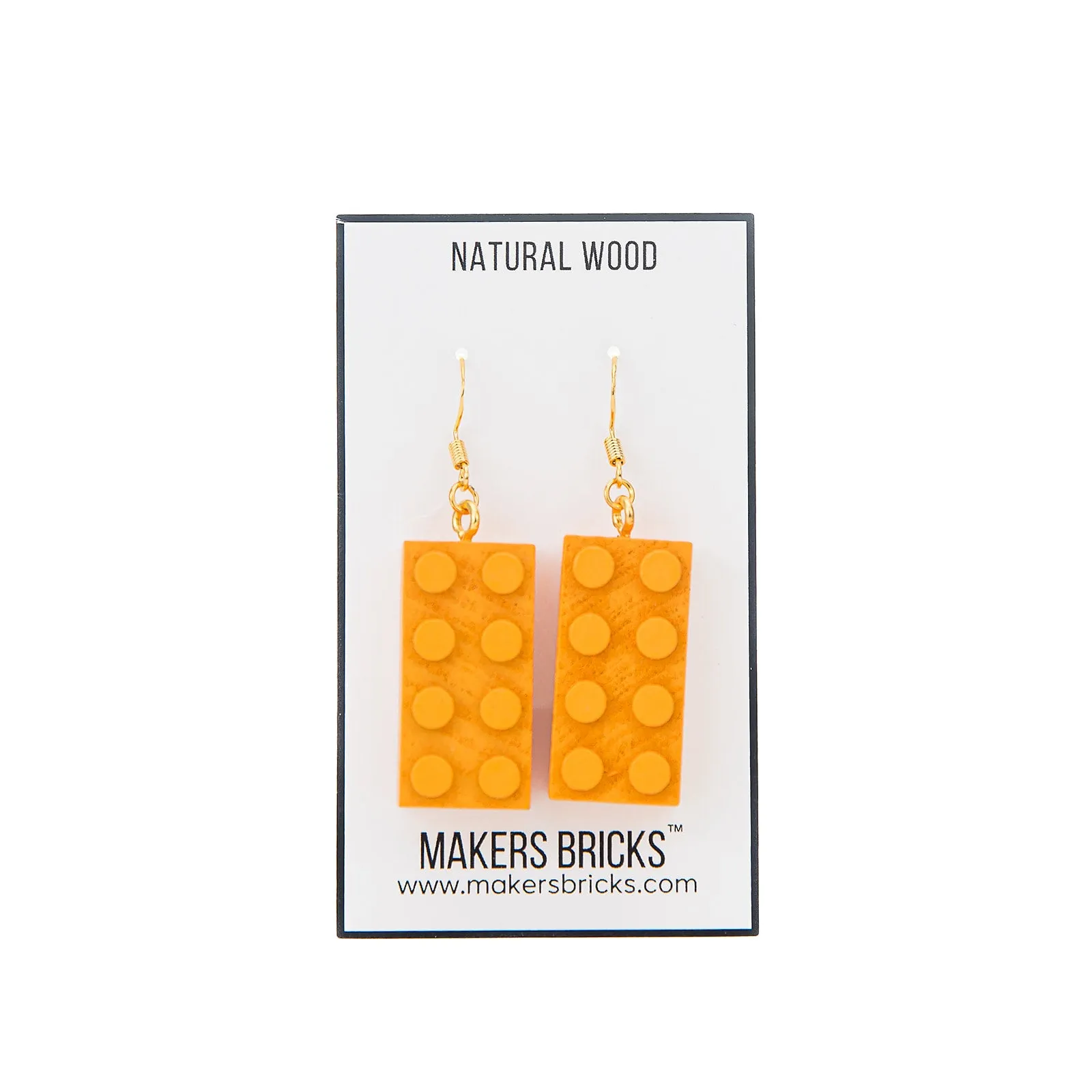 Wooden Brick 2x4 Earrings LIGHT ORANGE