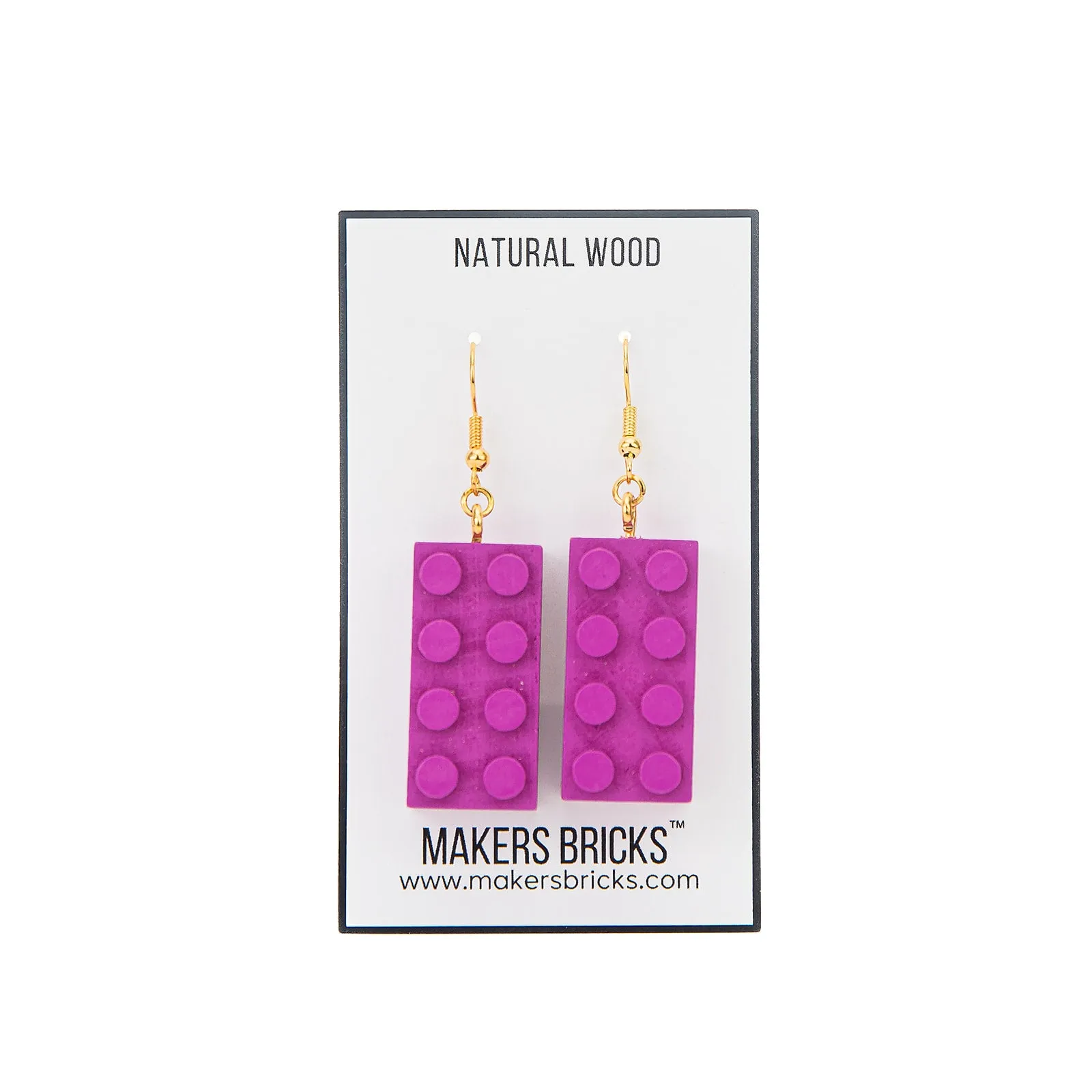 Wooden Brick 2x4 Earrings PURPLE