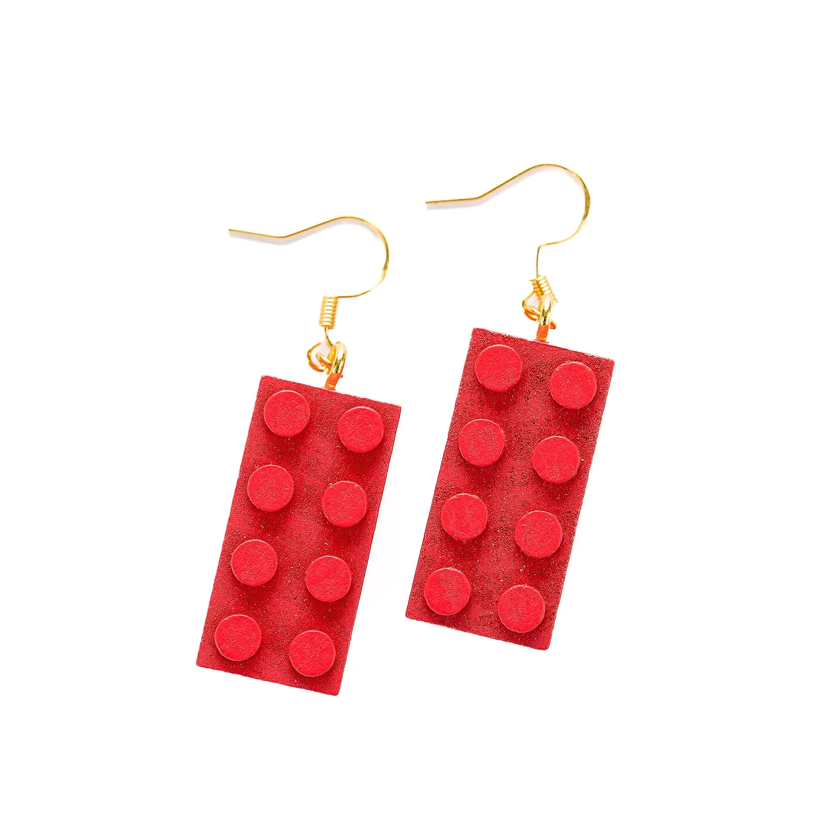 Wooden Brick 2x4 Earrings RED