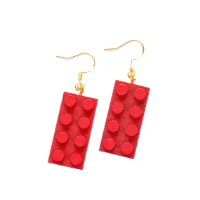 Wooden Brick 2x4 Earrings RED