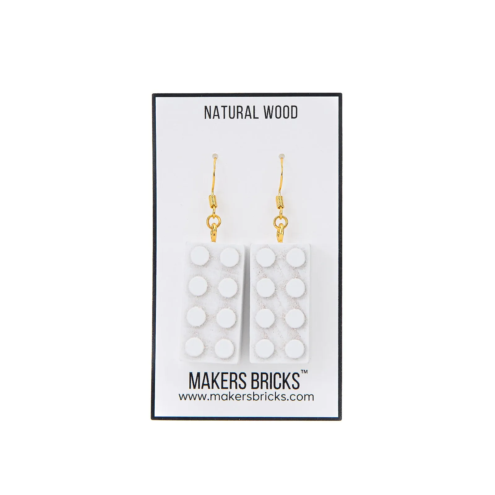 Wooden Brick 2x4 Earrings WHITE