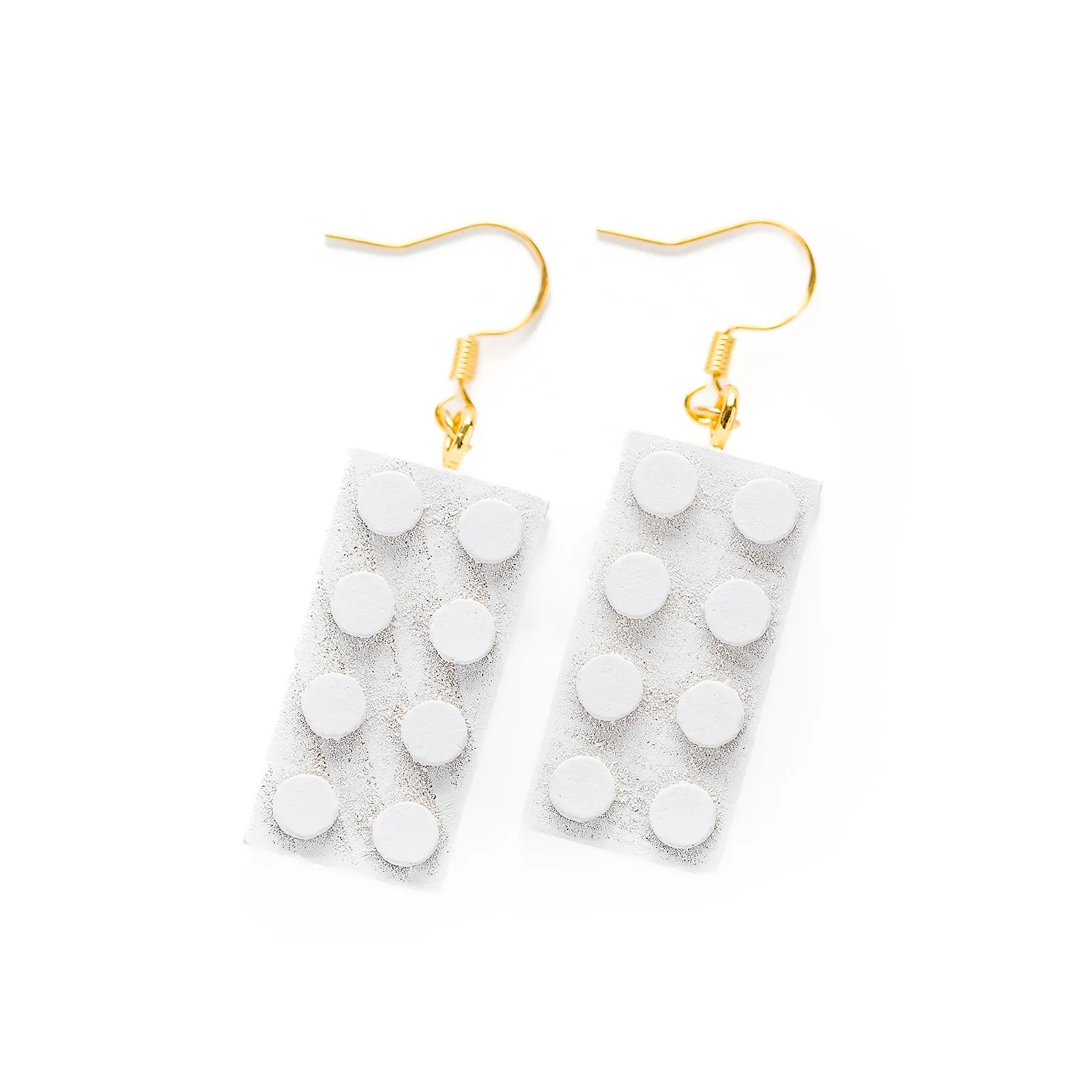 Wooden Brick 2x4 Earrings WHITE