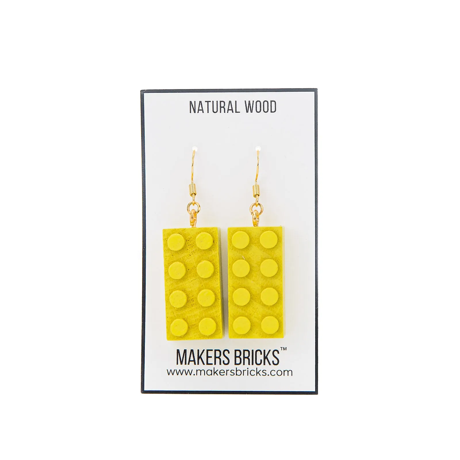 Wooden Brick 2x4 Earrings YELLOW